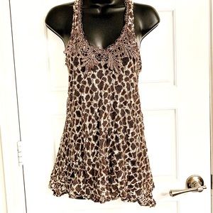 Boutique burnout leopard and lace metallic blouse